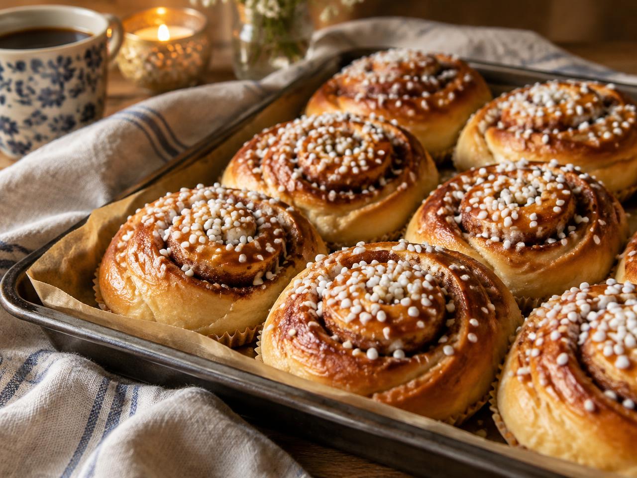 Keto kanelbullar med pärlsocker på en plåt