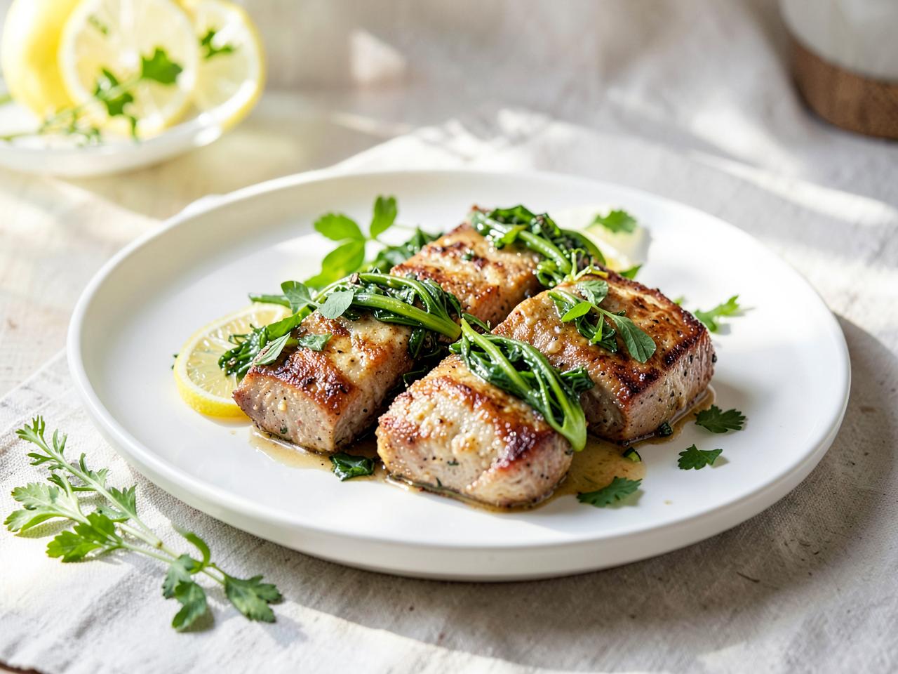 Keto köttfärsbiffar med smörstekta grönsaker på vit tallrik
