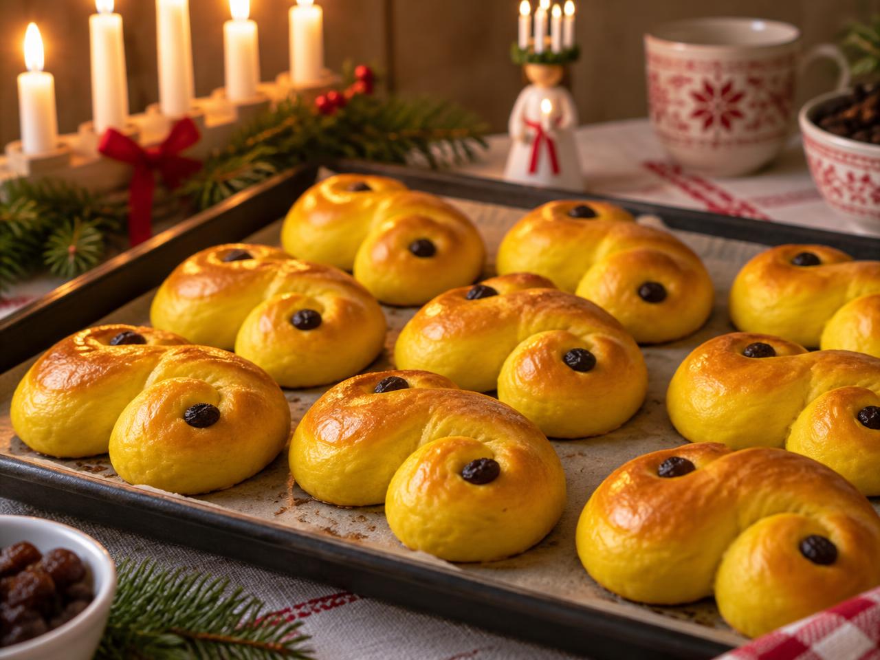 Gyllengula keto lussebullar med saffran på en plåt