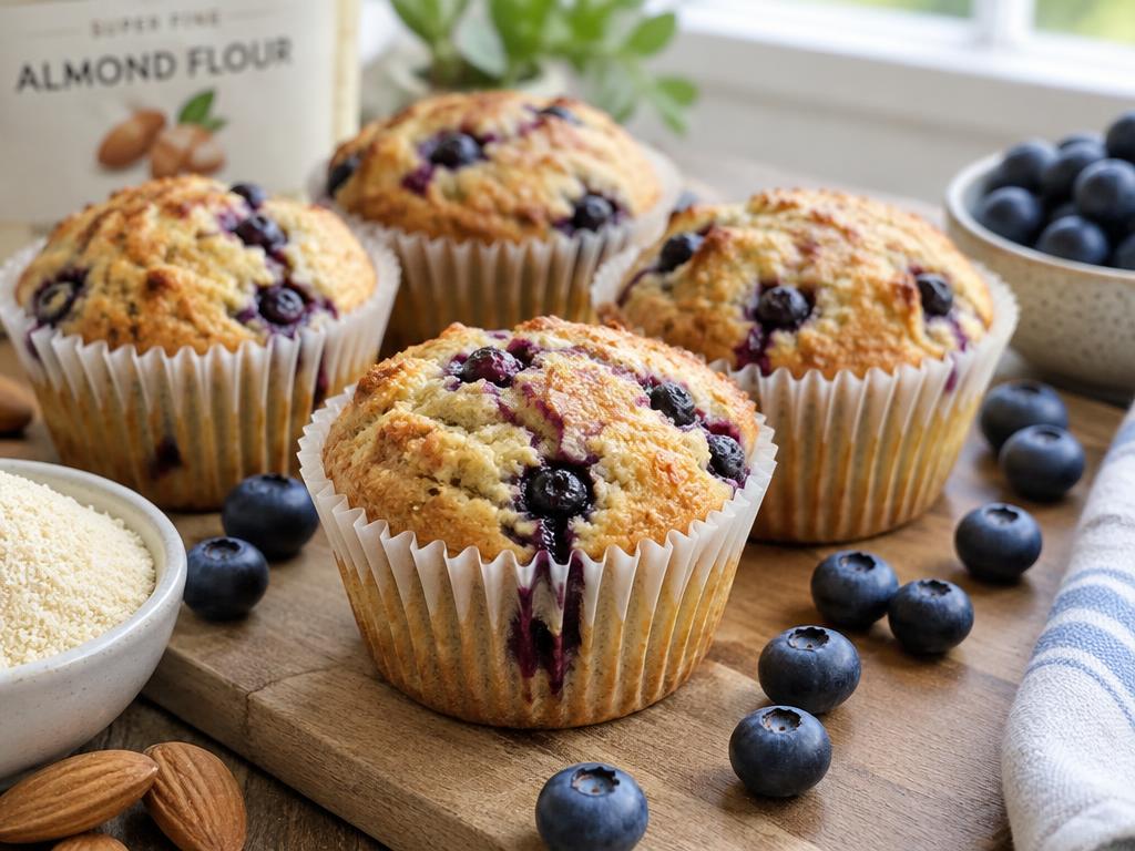 LCHF blåbärsmuffins i pappersformar med färska blåbär