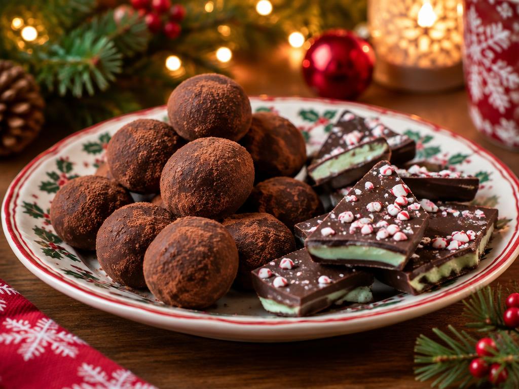 LCHF chokladtryffel och mintchoklad på juligt fat