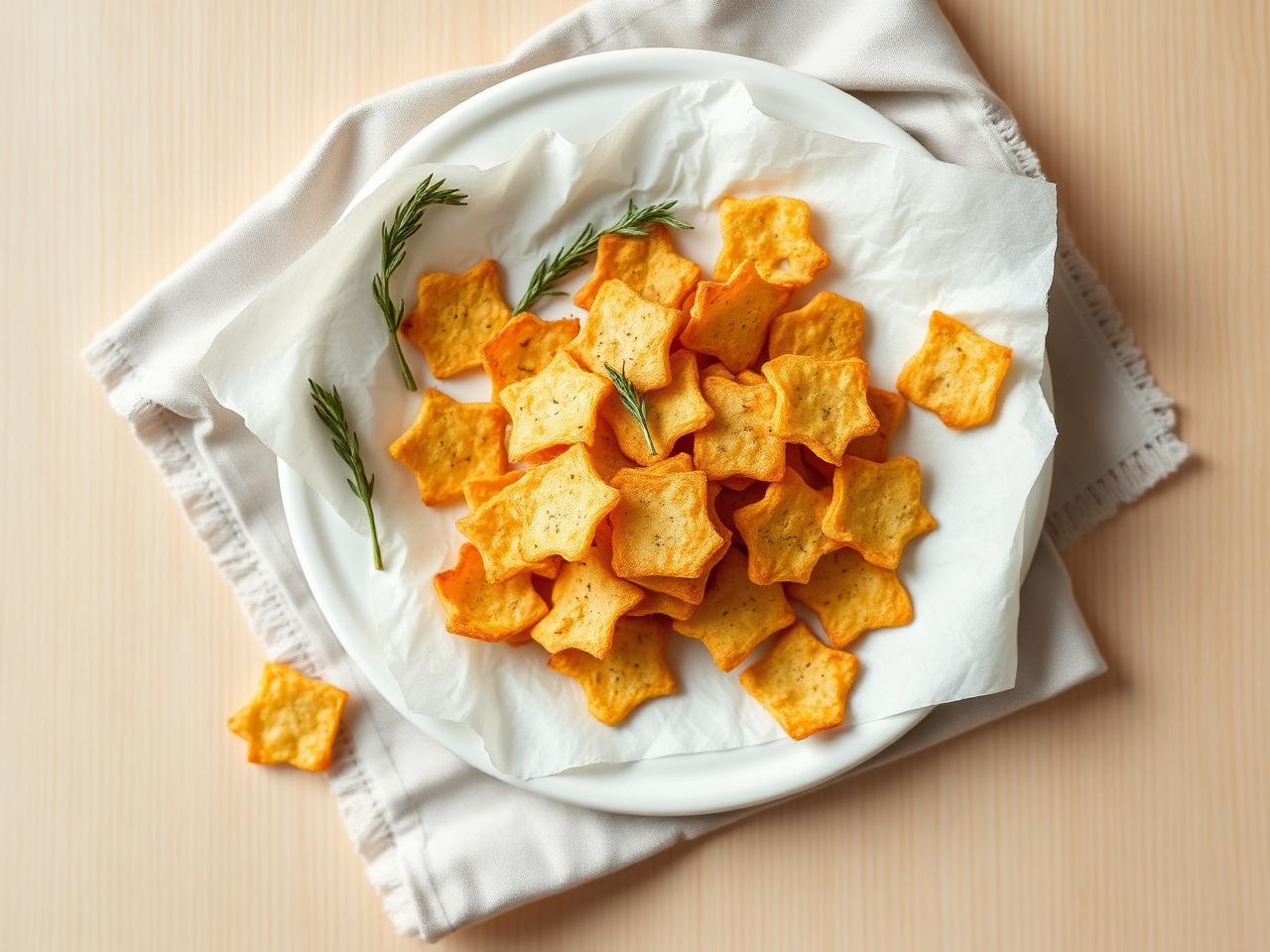 Krispiga parmesanchips med rosmarin på bakplåtspapper – keto snacks LCHF