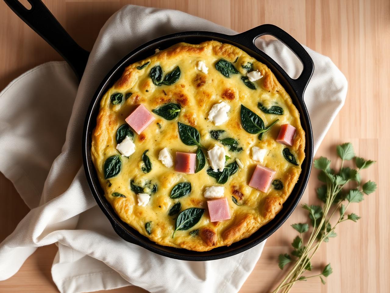 Keto skinkfrittata med spenat och fetaost i järnpanna – LCHF frukost